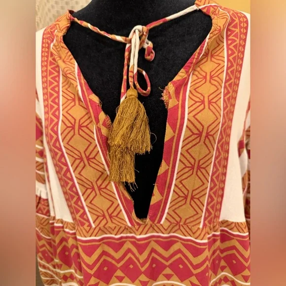 Easel Multicolor Bohemian Long Sleeve Dress - Picture 2 of 7